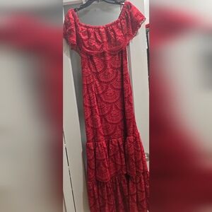 Gianni Bini RED Cut-work Lace off-the-shoulder Maxi Mermaid Dress, Large, NWTag